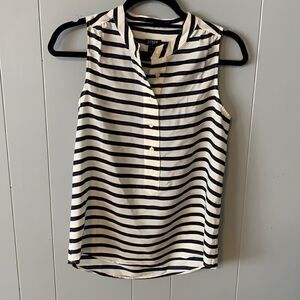 J. Crew Cream & Navy Striped Sleeveless Blouse 0
